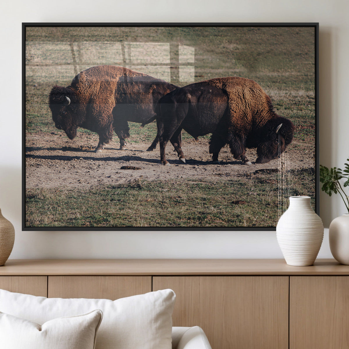 Bison Wall Art Canvas Print, Framed Western Wildlife Modern Ranch
