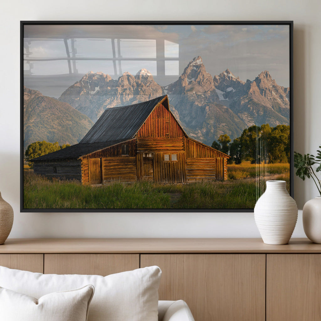 Rustic Barn Wall Art Canvas Print, Framed Western Landscape Art, Farmhouse Style Decor