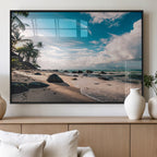 Tropical Beach Wall Art Canvas Print, Framed Ocean Waves Relaxing Seascape