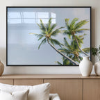 Palm Trees Wall Art Canvas Print, Framed Tropical Coastal Scene Under Blue Sky