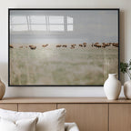 Bison Herd Wall Art Canvas Print, Framed Western Landscape with Bison in Grassland