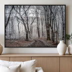Winter Forest Wall Art Canvas Print, Framed Frosty Woodland with Misty Trees
