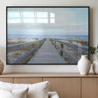 Beach Boardwalk Wall Art Canvas Print, Framed Coastal Serenity Ocean View