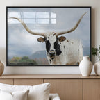 Texas Longhorn Wall Art Canvas Print, Framed Western Rustic Farmhouse