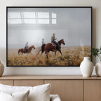 Western Cowboys Wall Art Canvas Print, Framed Horseback Riders on a Rustic Prairie