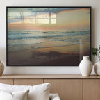 Sunset Seascape Wall Art Canvas Print, Framed Pastel Ocean View with Tranquil Shoreline