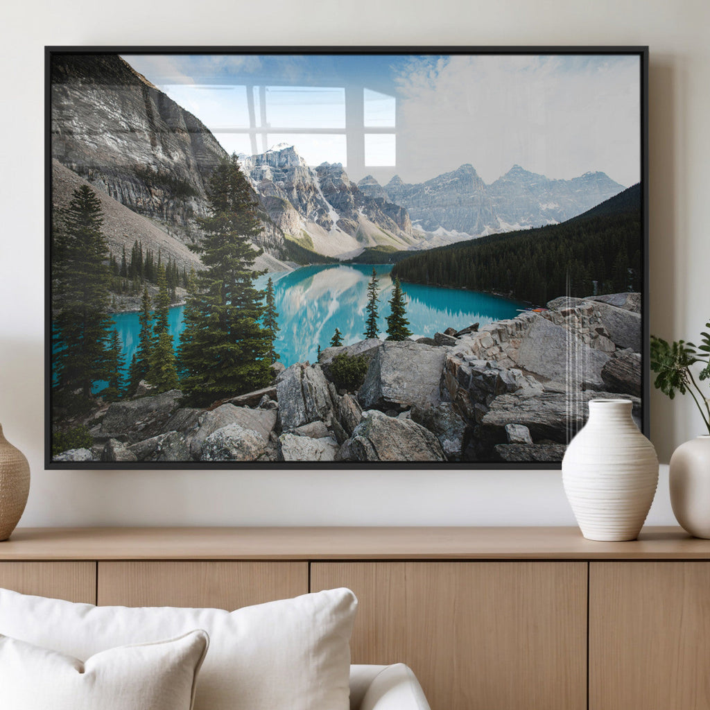 Canadian Rockies Wall Art Canvas Print, Framed Mountain Landscape with Turquoise Water