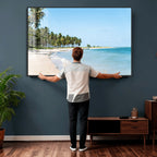 Palm Tree Coast Wall Art Canvas Print, Framed Island Getaway with Crystal Blue Water