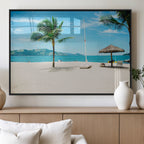 Tropical Beach Wall Art Canvas Print, Framed Palm Tree Ocean View with Calm Waves