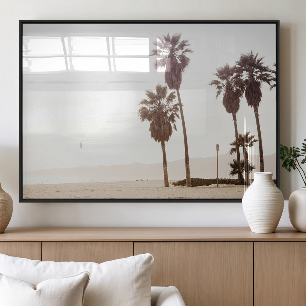 Coastal Light Wall Art Canvas Print, Framed Relaxing Shoreline Art, Minimalist Ocean Tropical Decor