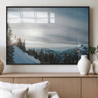 Snowy Mountains Wall Art Canvas Print, Framed Alpine Landscape Frosty Peaks Artwork
