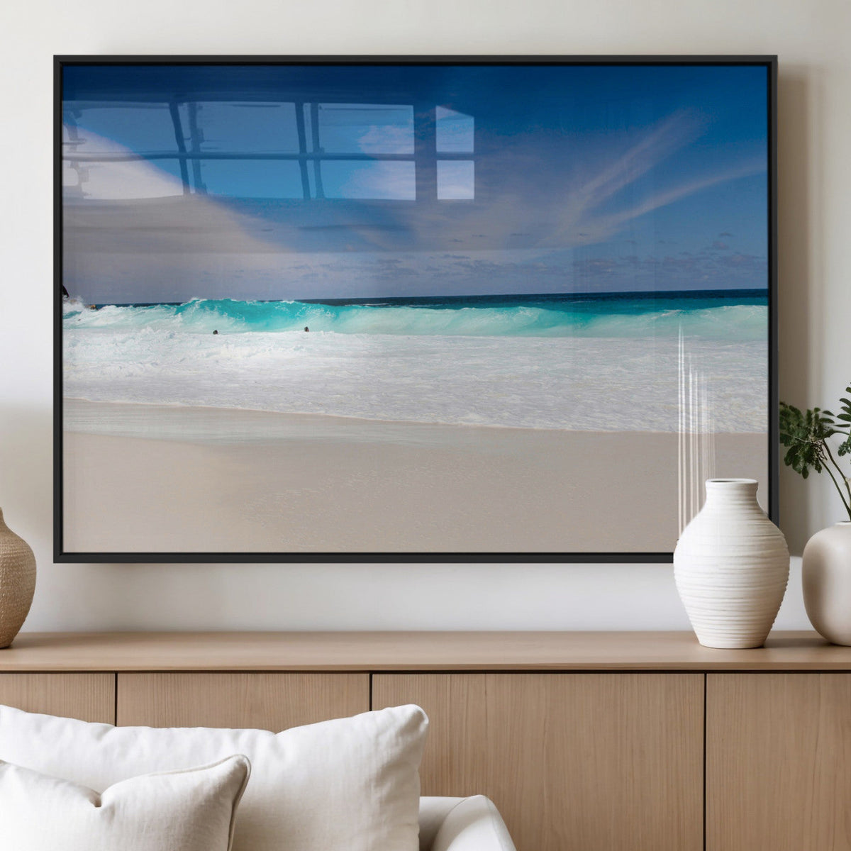 Ocean Breeze Wall Art Canvas Print, Aqua Waves and Coastal Horizon Under a Blue Sky