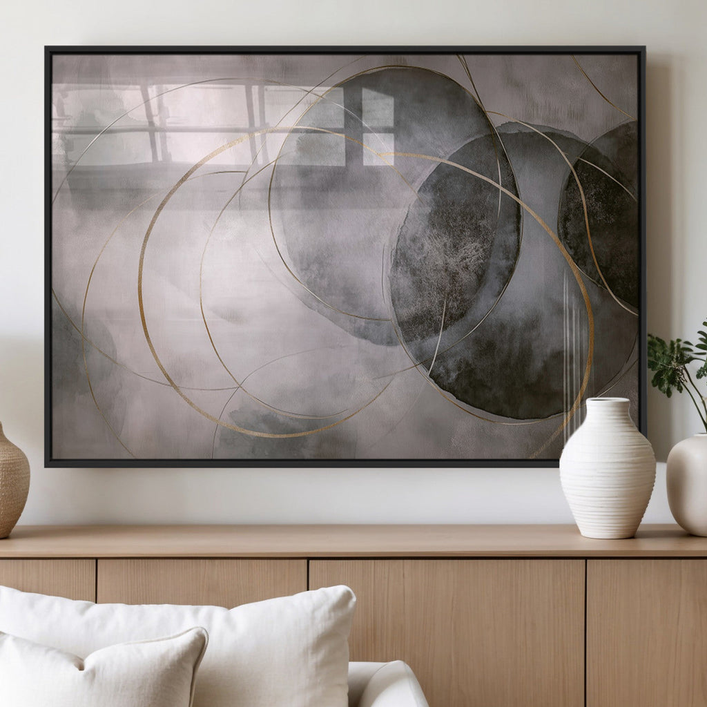 Abstract Grey Gold Wall Art | Modern Geometric Canvas