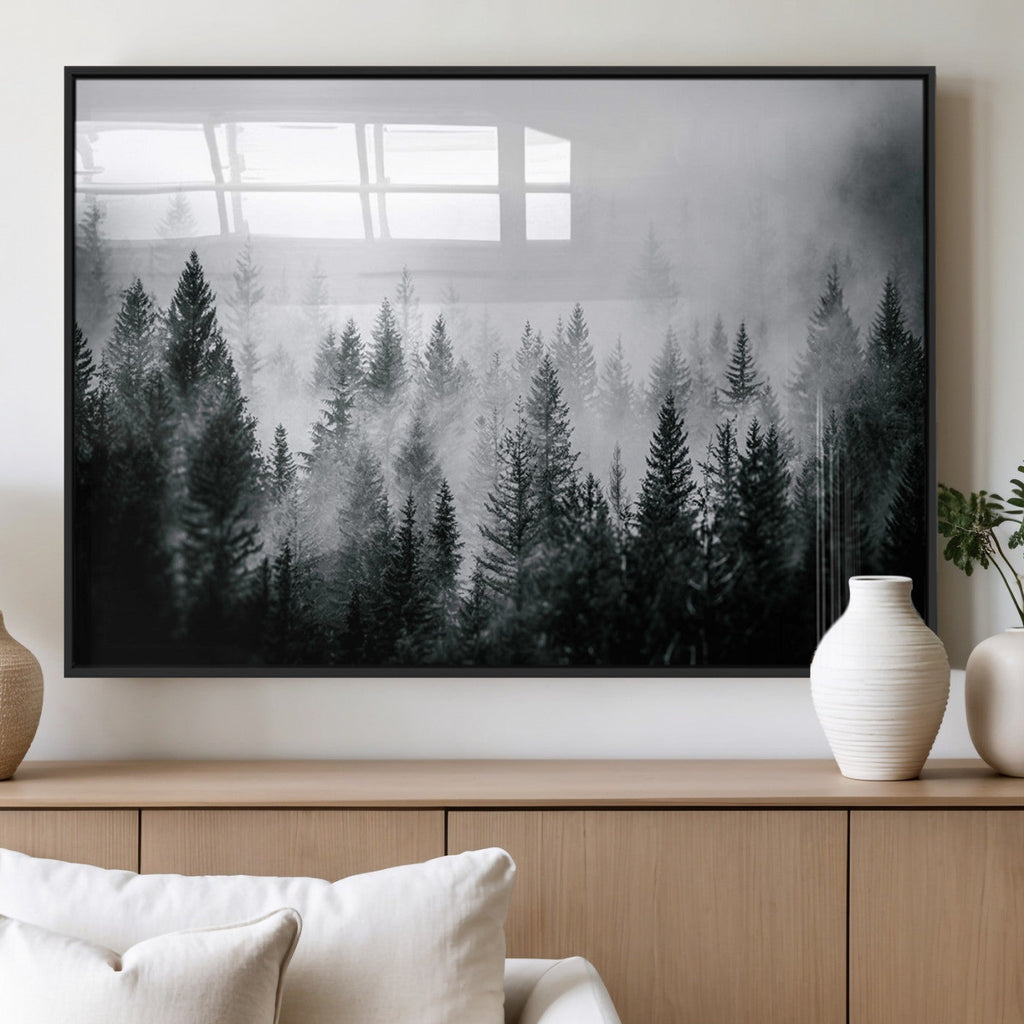 Tropical Surf Wall Art Canvas Print, Framed Palm Tree View Art, Boho Beach House Decor