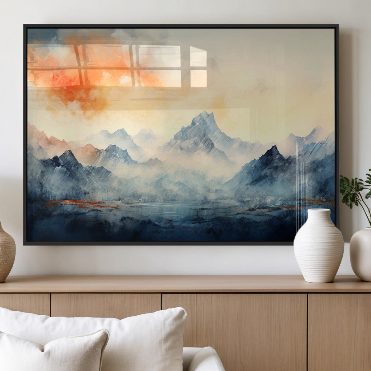 Warm Clouds Abstract Mountain Wall Art, Modern Landscape Canvas Print
