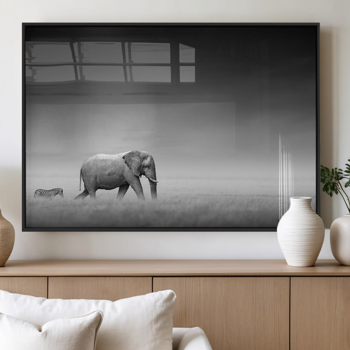 Elephant and Zebra Wall Art Canvas Print, Modern Artwork