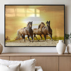 Wild Horses Wall Art Canvas Print, Framed Galloping Herd