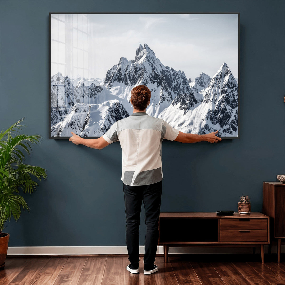 Snowy Mountain Range Canvas Print, Alpine Peaks Landscape Wall Art