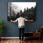 Black White Forest Wall Art Canvas Print, Misty Pine Tree Landscape