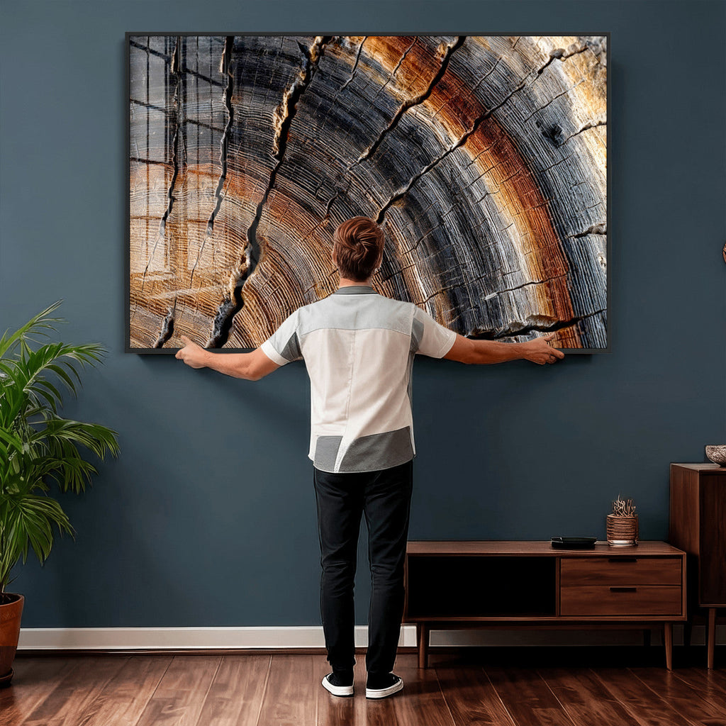 Abstract Tree Ring Wall Art Print, Natural Rustic Wood Grain Canvas