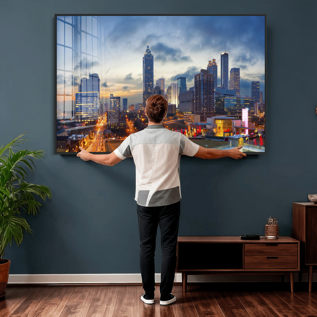 Atlanta Skyline Wall Art Canvas Print, Atlanta Downtown Night Cityscape