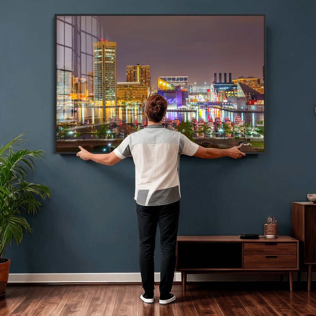 Baltimore Skyline Wall Art Canvas Print, Baltimore Downtown Night Cityscape