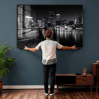 Boston Wall Art Canvas Print, Boston City Downtown Night Cityscape