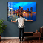 Boston Wall Art Canvas Print, Boston City Downtown Night Cityscape