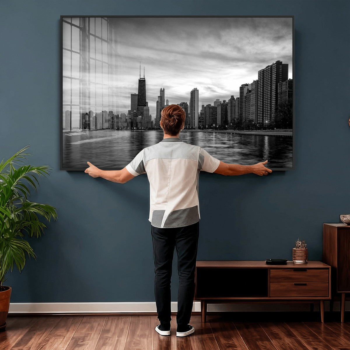 Chicago Wall Art Canvas Print, Chicago City Downtown Night Cityscape