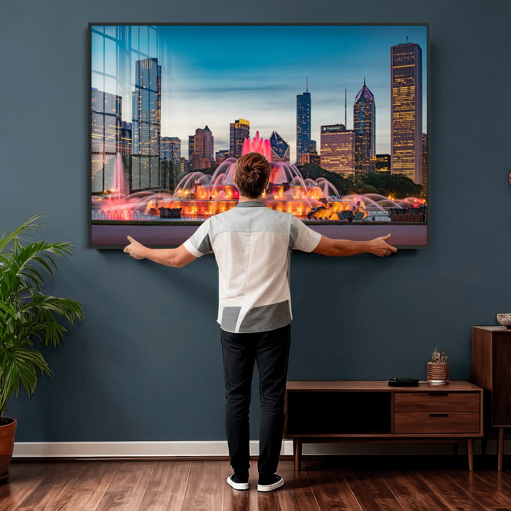 Chicago Wall Art Canvas Print - Chicago City Downtown Night Cityscape