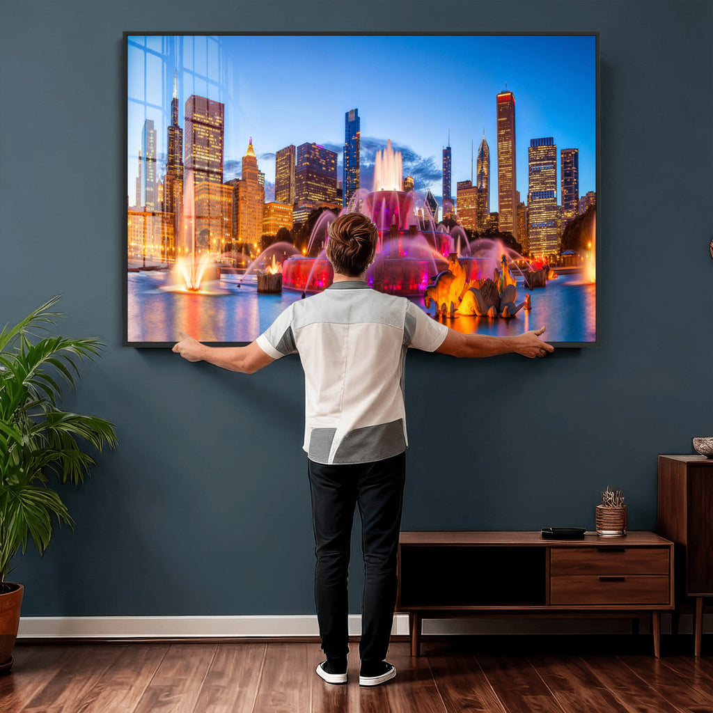 Chicago Wall Art Canvas Print, Chicago City Downtown Night Cityscape