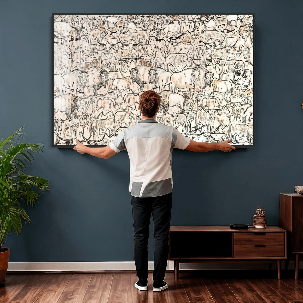 Abstract Bison Wall Art Canvas Print, Abstract Animal Art for Cabin Decor