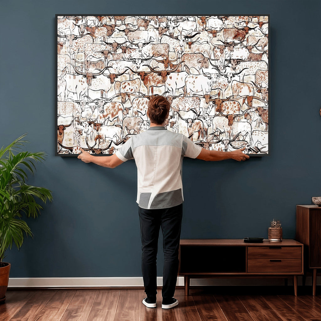 Abstract Longhorn Herd Wall Art Canvas Print