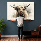 Abstract Highland Cow Wall Art Canvas Print, Rustic Farm Cattle Portrait