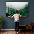 Misty Pine Forest Wall Art Canvas Print, Foggy Evergreen Landscape