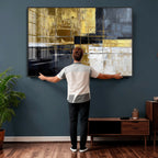 Gold Navy Abstract Wall Art Canvas Print, Modern Luxury Geometric Art for Living Room and Office