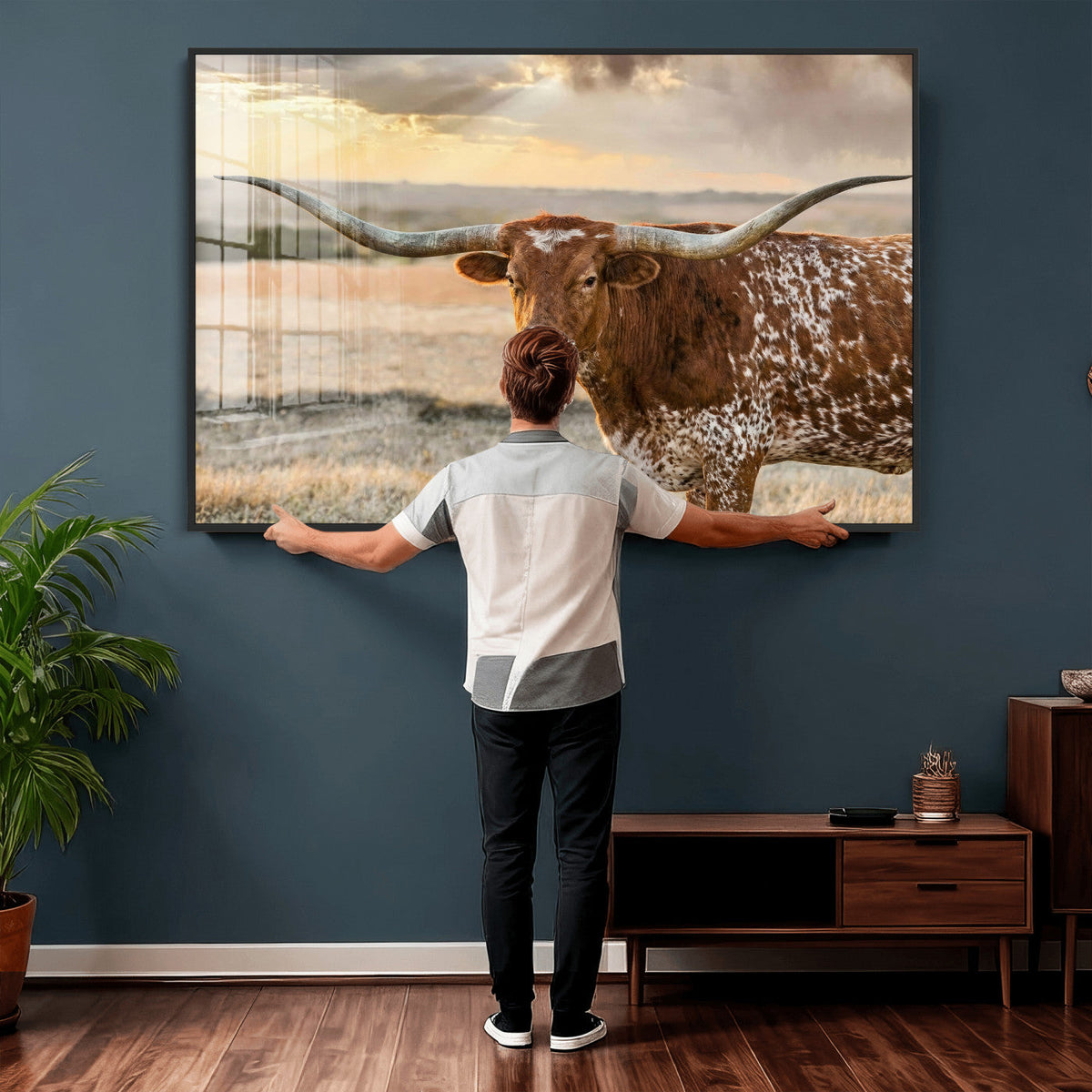 Texas Longhorn Wall Art Canvas Print, Western Ranch Bull Photography