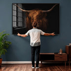 Highland Cow Wall Art Canvas Print | Moody Dark Rustic Farmhouse Portrait