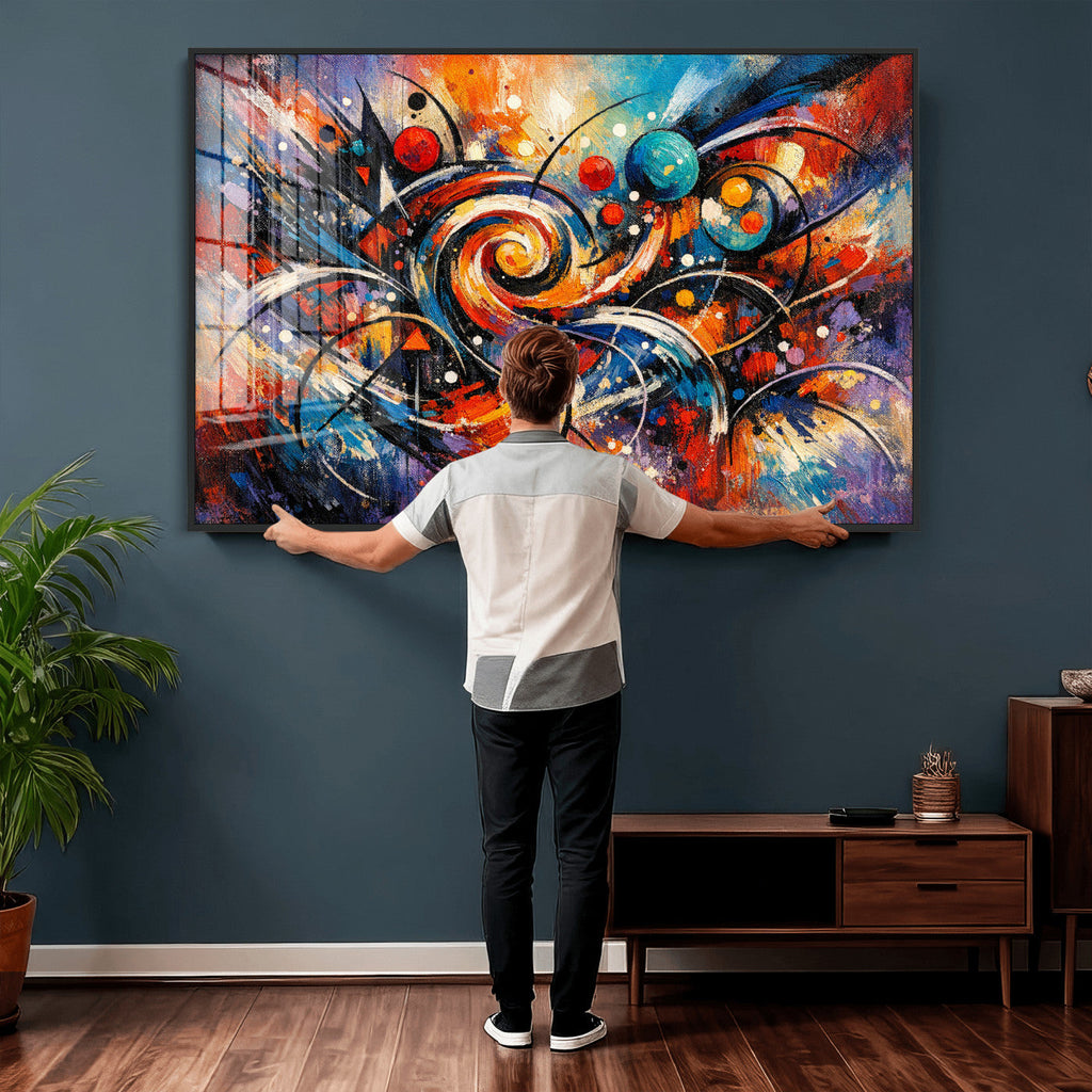 Geometric Abstract Wall Art Canvas Print, Orange Blue
