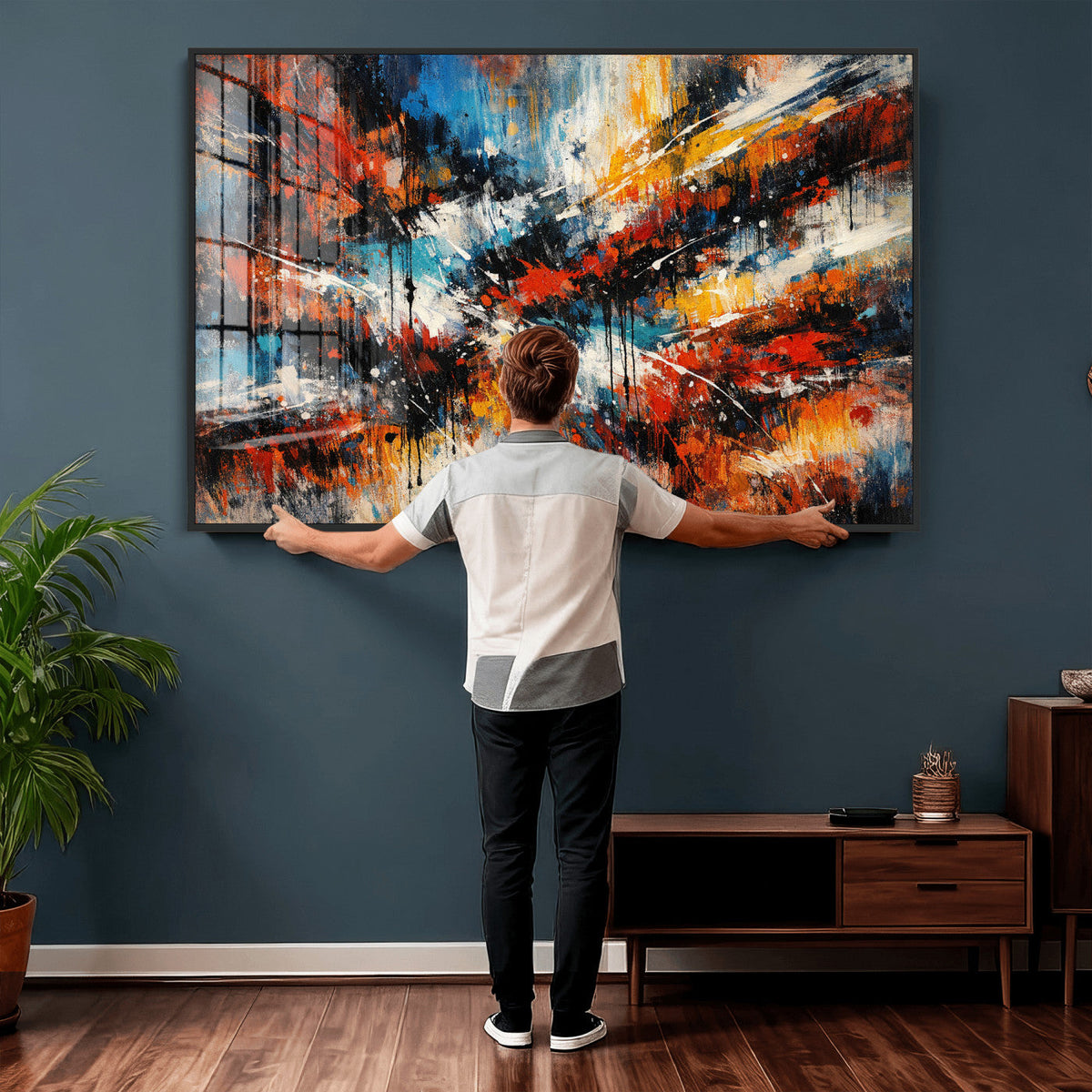 Lyrical Abstract Wall Art Canvas Print, Orange Blue Abstract