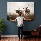 Texas Longhorn Canvas Wall Art Western Bull Desert, Rustic Farmhouse Wall Decor