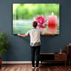 Zen Lotus Candle Canvas Wall Art, Pink Spa Meditation Decor