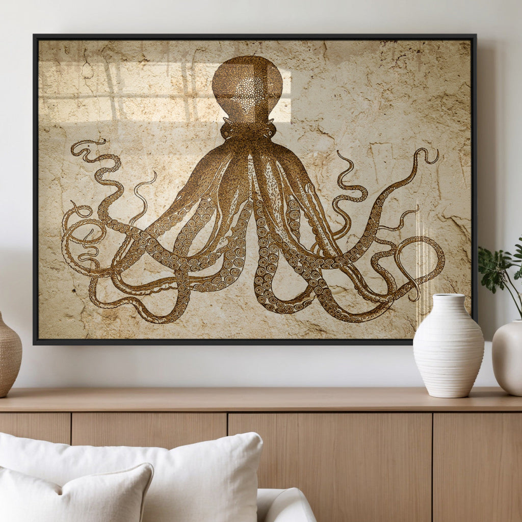Sepia Octopus Wall Art Abstract Animal Canvas Print