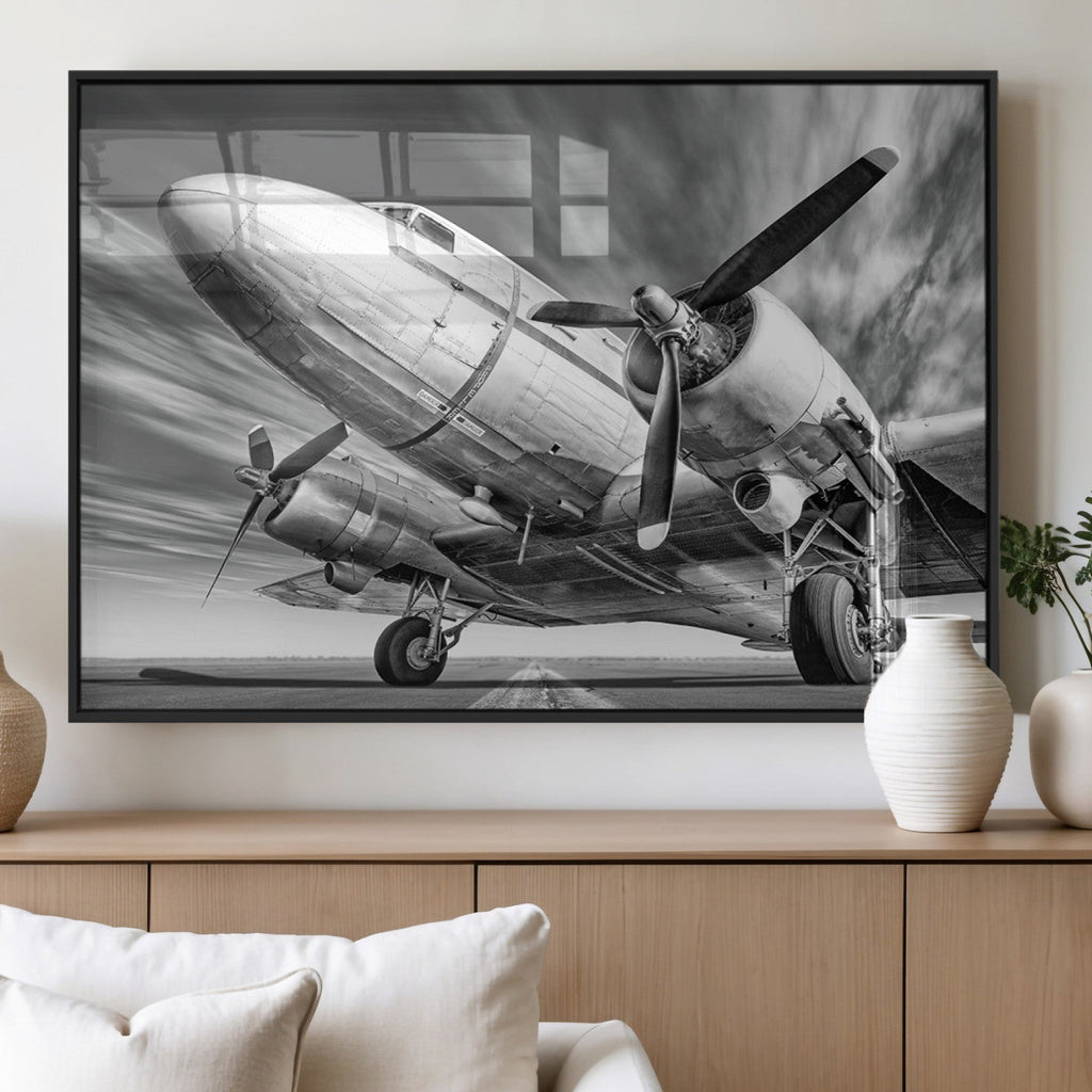 Vintage Airplane on Runway Canvas Print