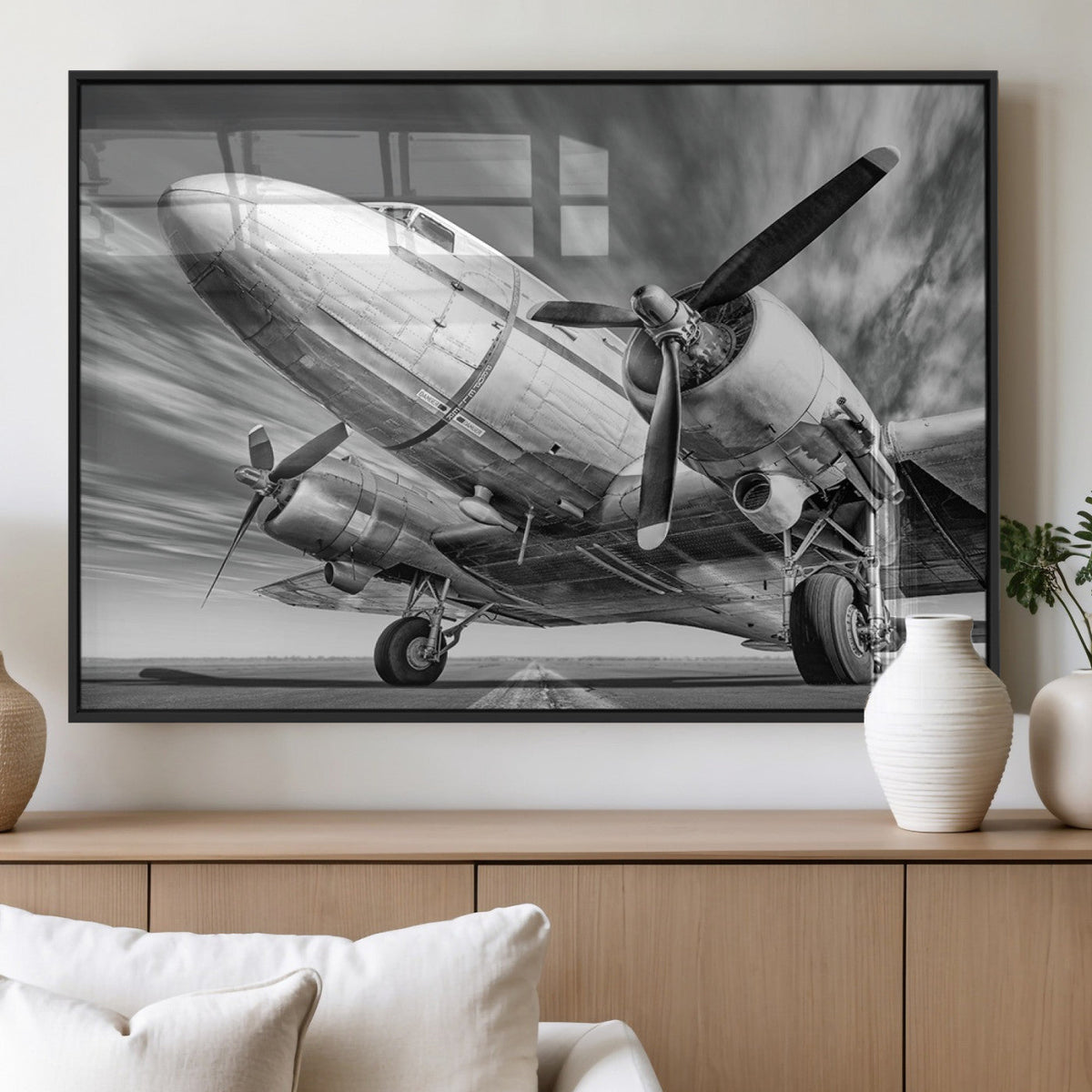 Vintage Airplane on Runway Canvas Print