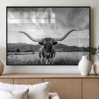 Longhorn Black and White Wall Art | Rustic Western Bull Canvas Print