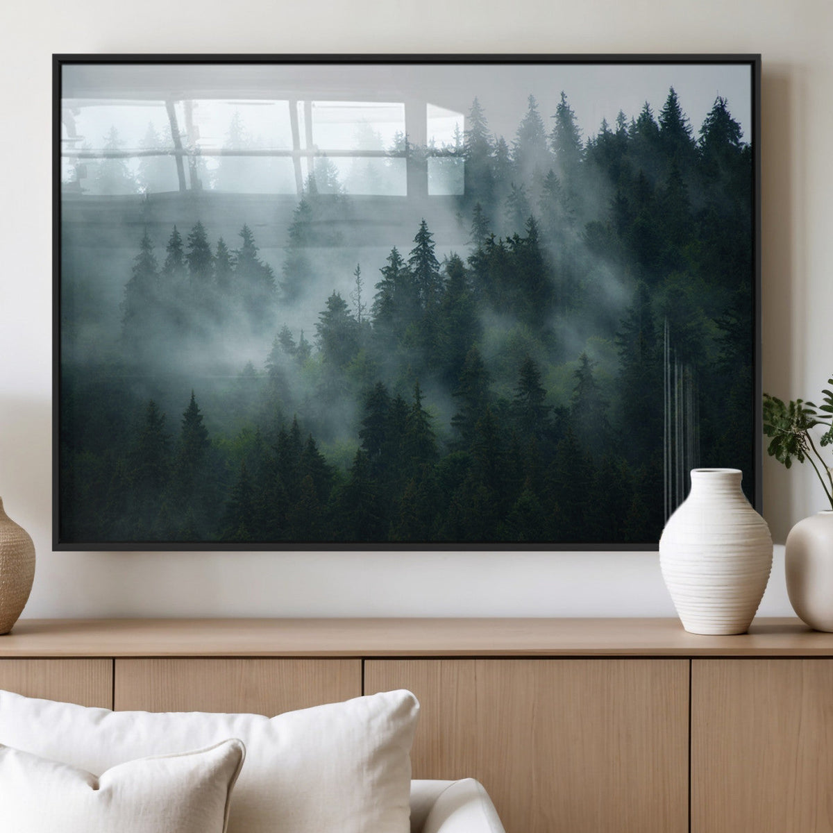Misty Forest Wall Art | Serene Green Landscape Canvas Print