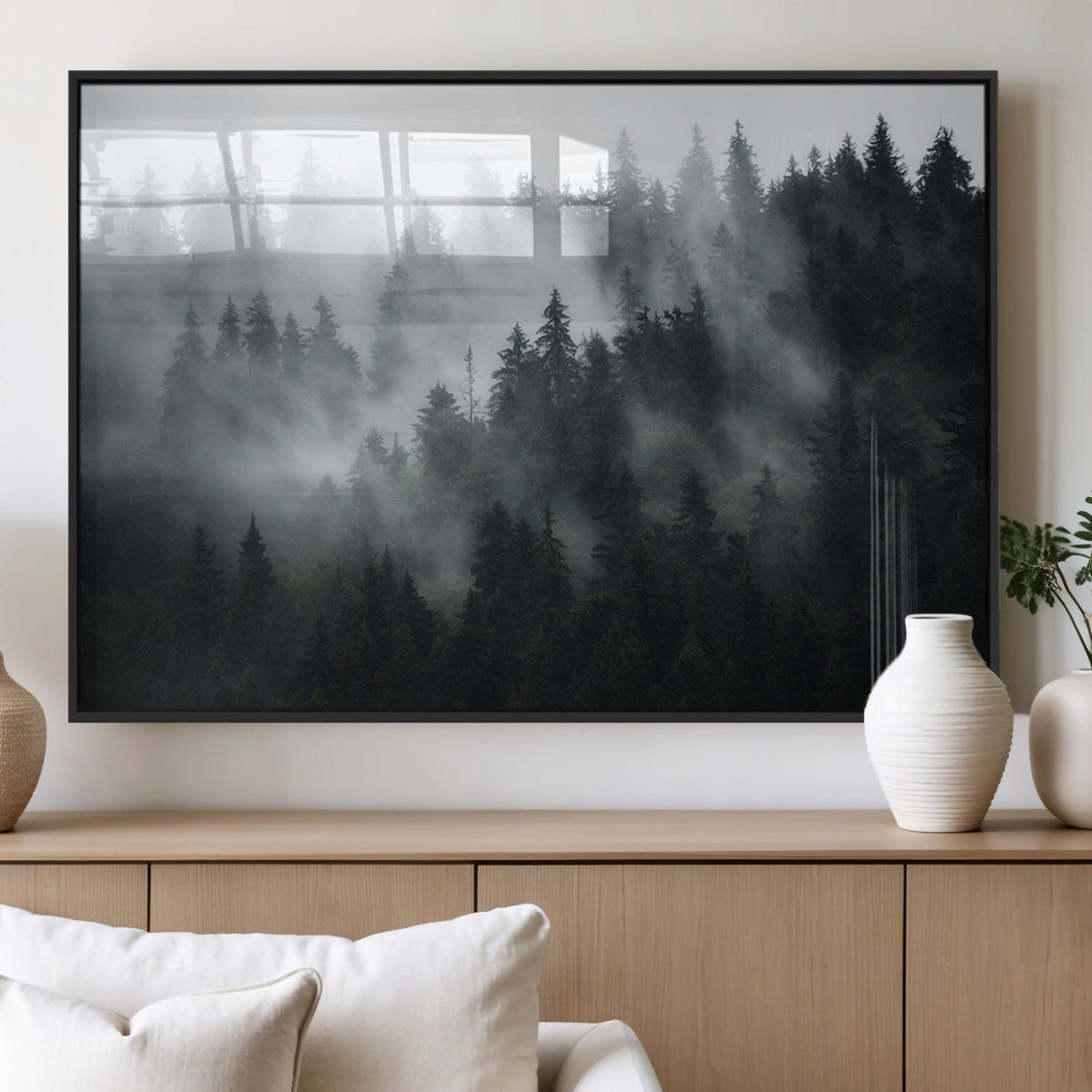 Foggy Forest Wall Art Canvas Print | 3 Panel Large Misty Landscape