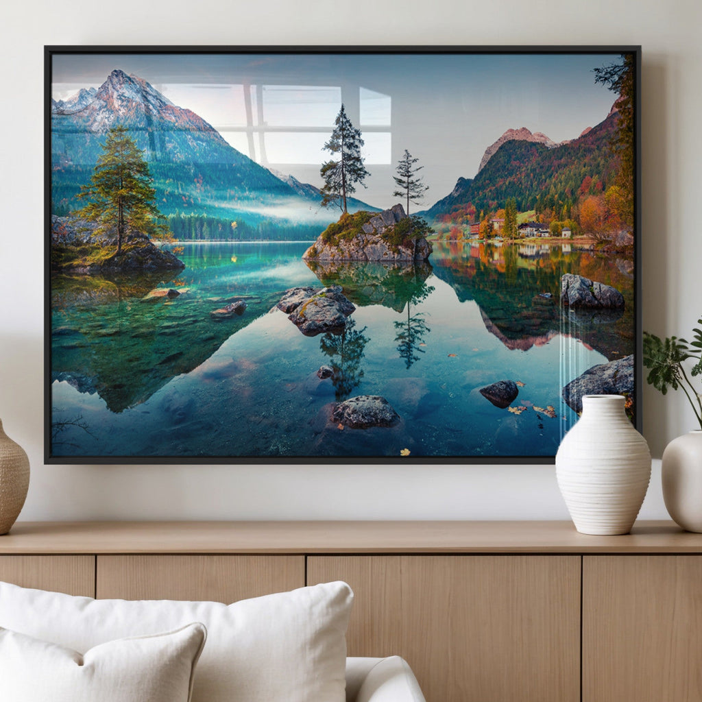 Crystal Clear Lake Wall Art | Mountains Wall Art Canvas | 3 Panel Landscape