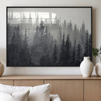 Misty Forest Canvas Wall Art | Monochrome Triptych Pine Tree Print